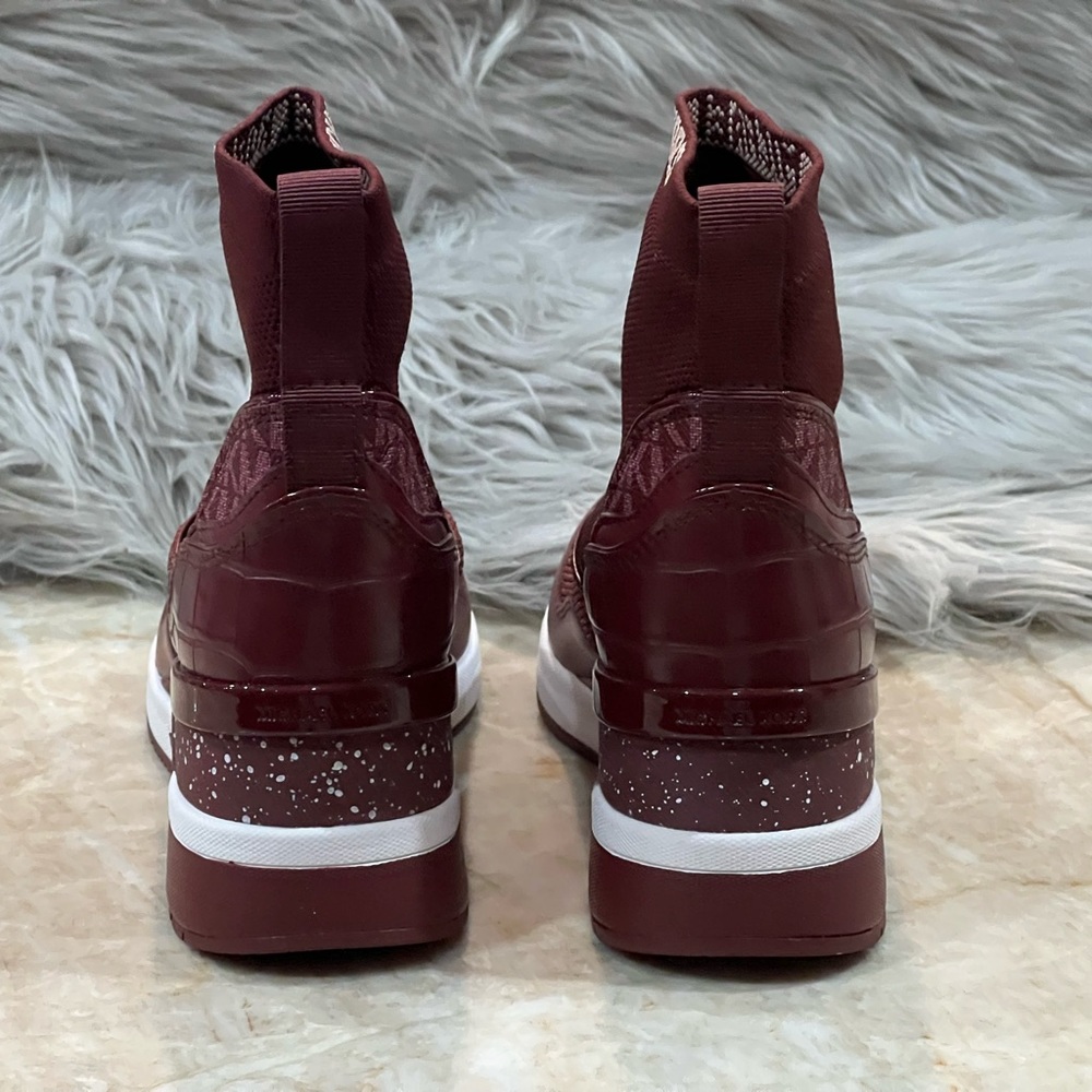 Michael Kors Swift Stretch Knit Crocodile Embossed Sneakers Booties - Burgundy - Picture 6 of 9